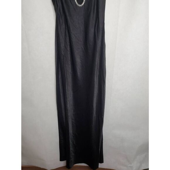 Rumored Diamond Rhinestone Satin Keyhole Slip Maxi Dress Black Cocktail Evening - Picture 6 of 10